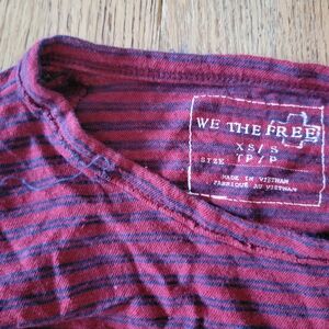 We The Free Striped Red and Blue Overwized Distressed Hem Top